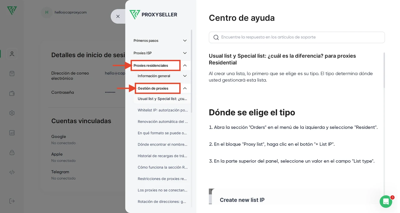 Proxy Seller — Configuración de los proxies