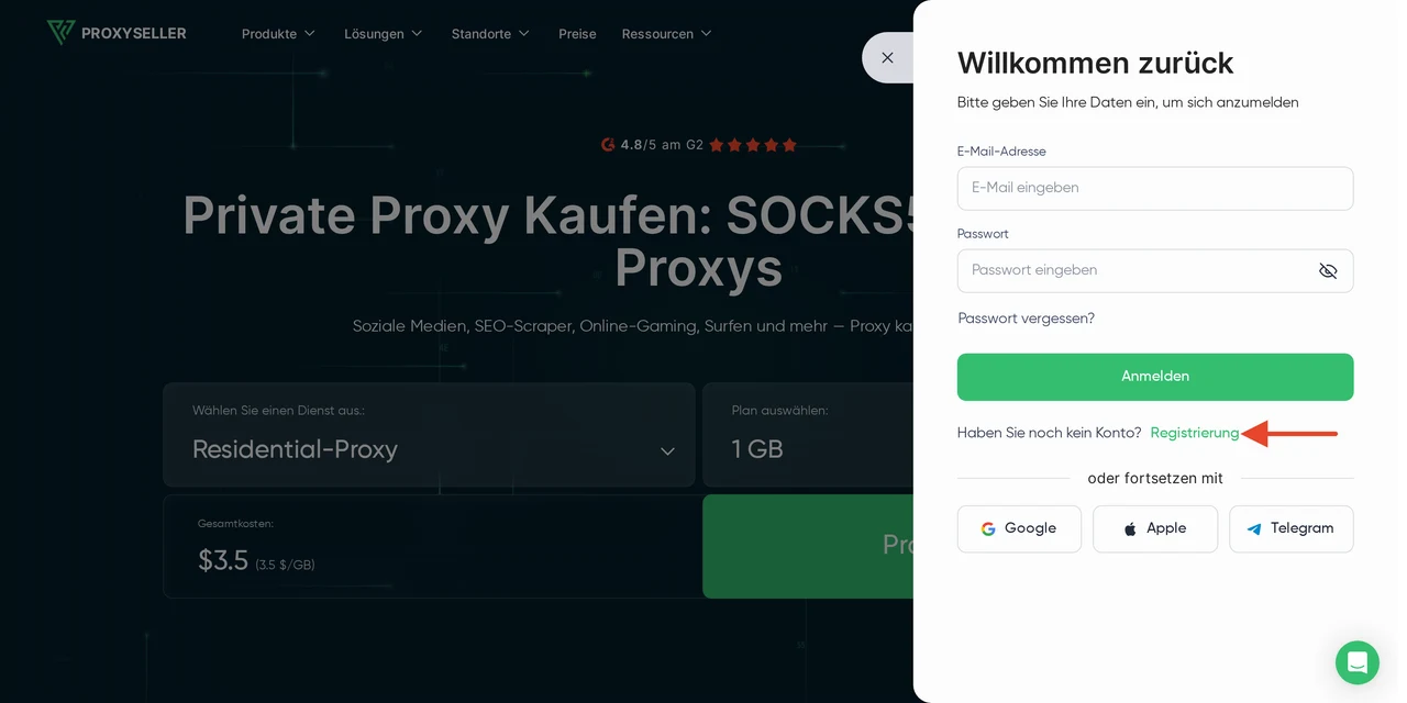 Proxy Seller — Registrierung
