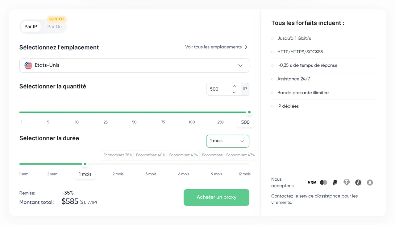 Proxy Seller — Prix des proxys