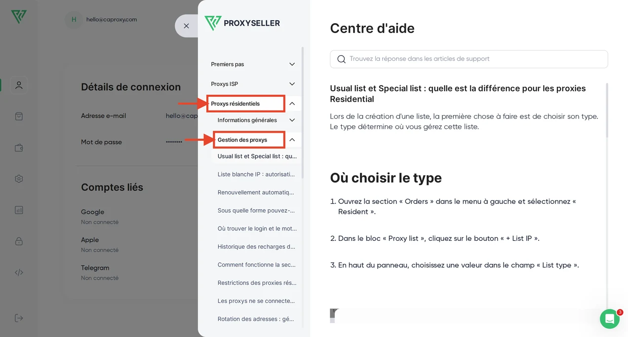 Proxy Seller — Configuration des proxys