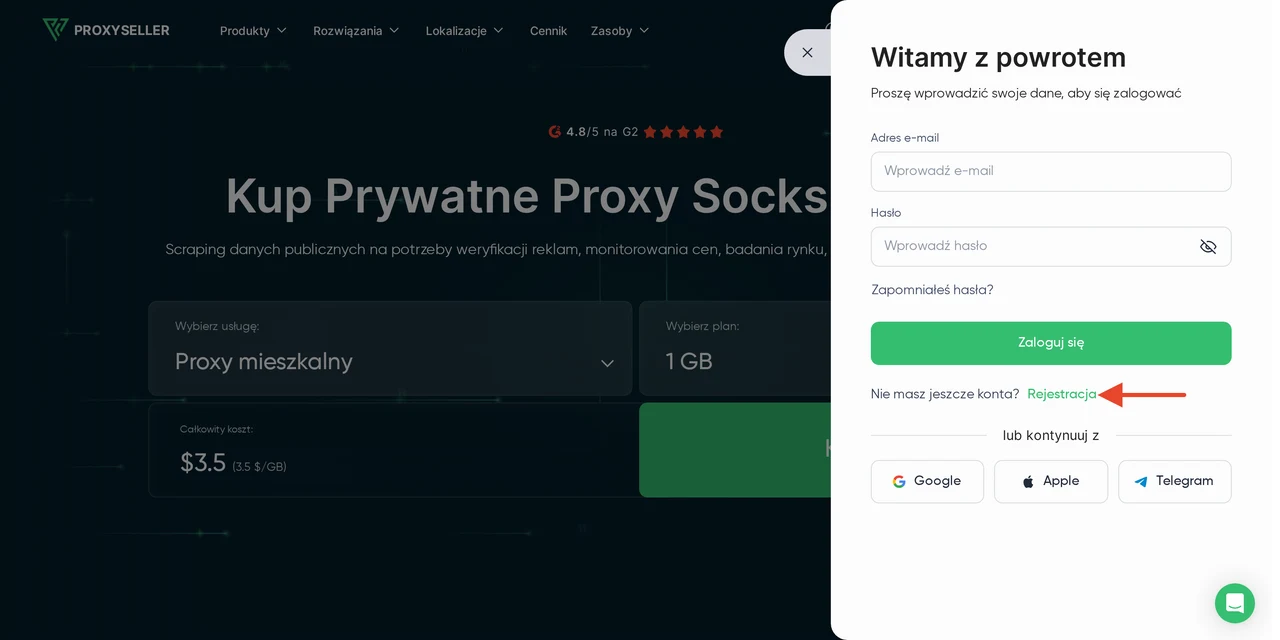 Proxy Seller — Rejestracja
