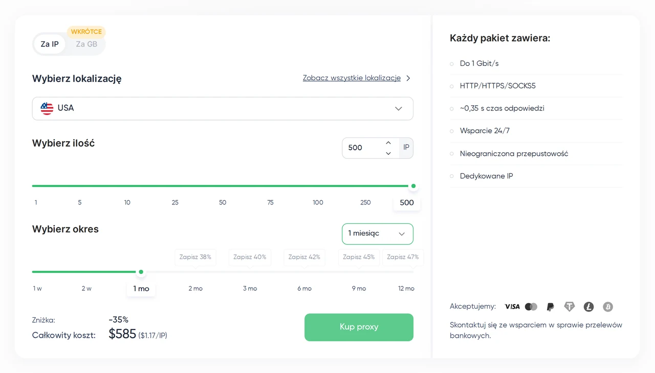 Proxy Seller — Ceny proxy