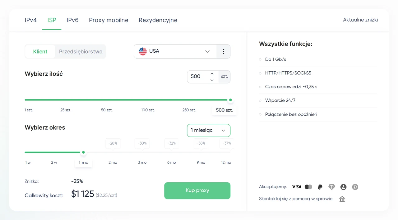Proxy Seller — Ceny proxy