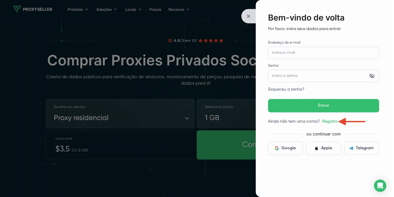 Proxy Seller — Cadastro