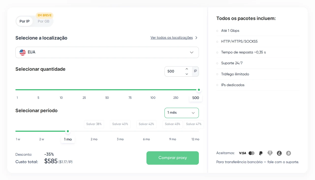 Proxy Seller — Preço dos proxies