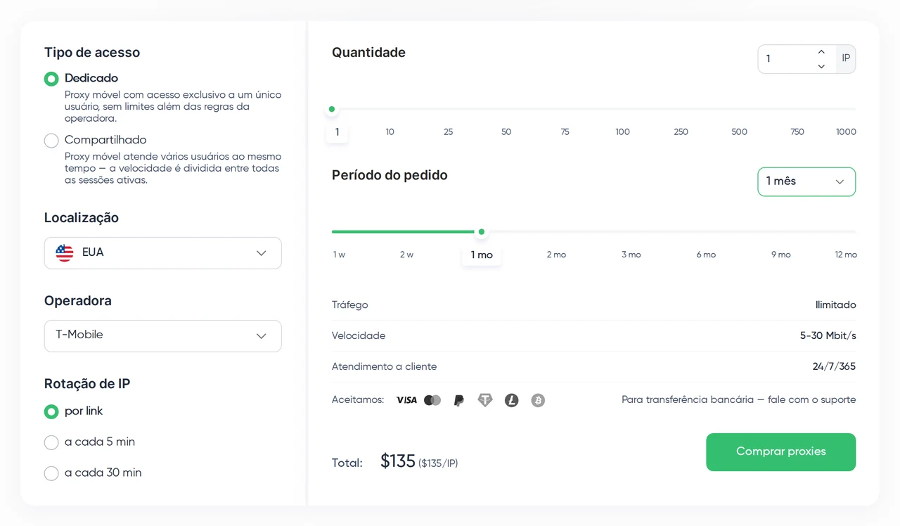 Proxy Seller — Preço dos proxies