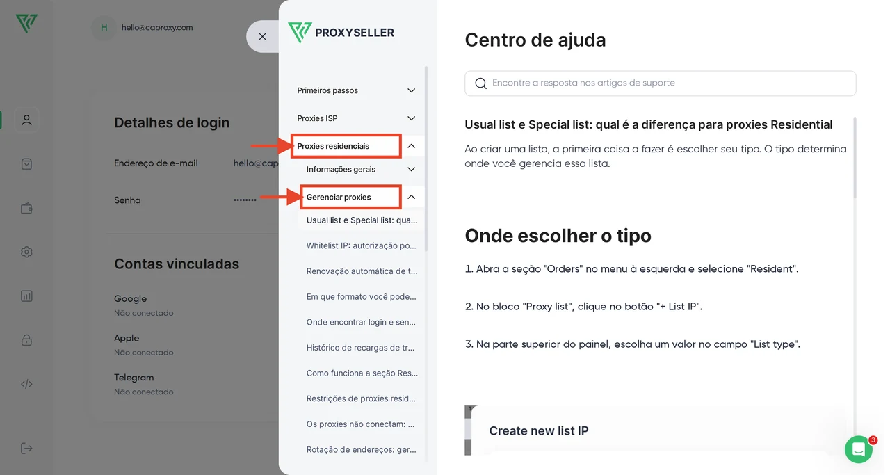 Proxy Seller — Configuração dos proxies