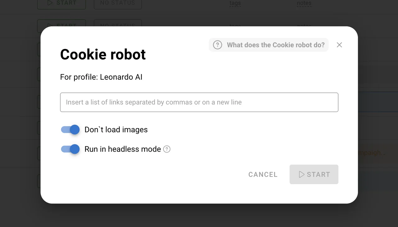 Cookie Robot settings in Dolphin Anty