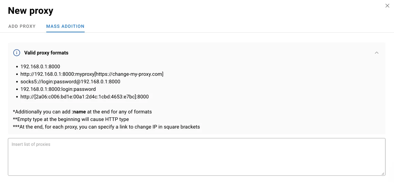 Bulk proxy import in Dolphin Anty