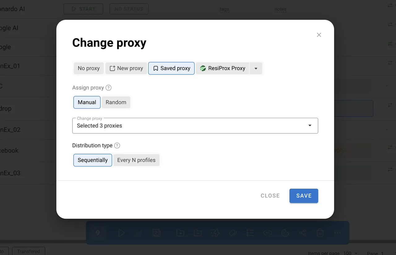 Change Proxy bulk action applied to selected profiles in Dolphin Anty