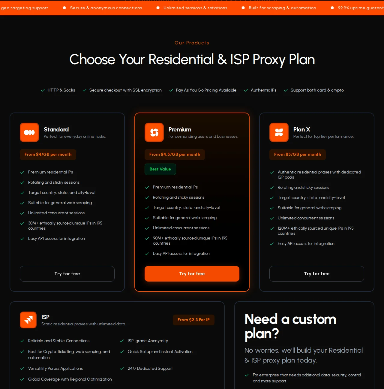 TorchProxies product feature block on the provider homepage
